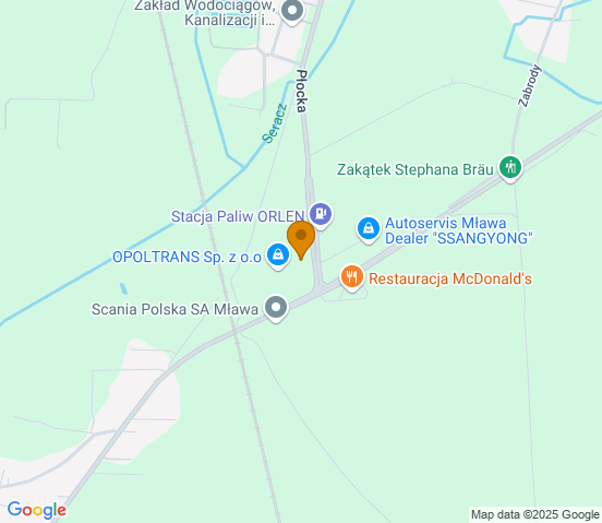 Mapa dojazdu do hurtowni motoryzacyjnej w miejscowości Mława