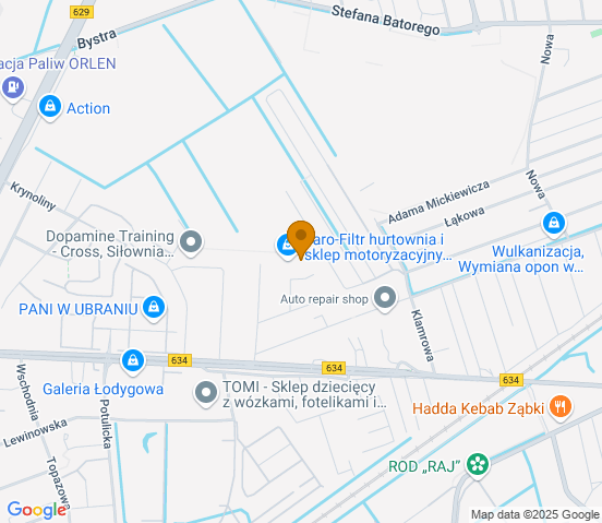 Mapa dojazdu do hurtowni motoryzacyjnej w miejscowości Warszawa