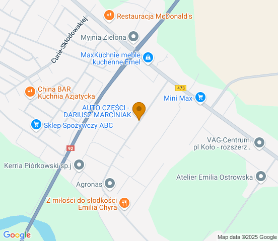 Mapa dojazdu do hurtowni motoryzacyjnej w miejscowości Koło