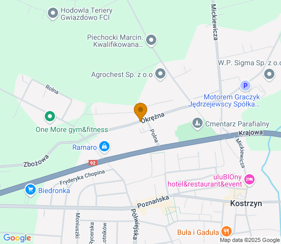 Mapa dojazdu do hurtowni motoryzacyjnej w Kostrzynie