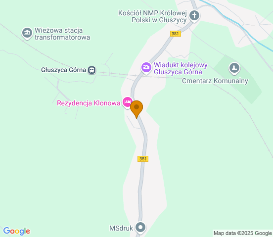 Mapa dojazdu do warsztatu samochodowego w miejscowości Głuszyca Górna