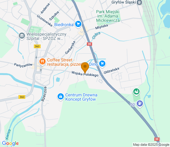 Mapa dojazdu do warsztatu samochodowego w miejscowości Gryfów Śląski