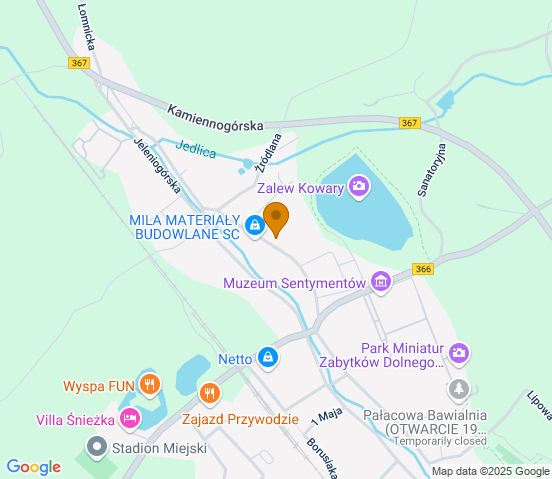Mapa dojazdu do warsztatu samochodowego w miejscowości Kowary