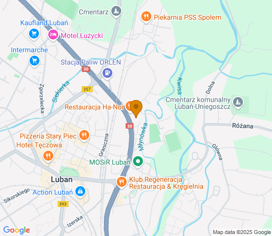 Mapa dojazdu do warsztatu samochodowego w miejscowości Lubań