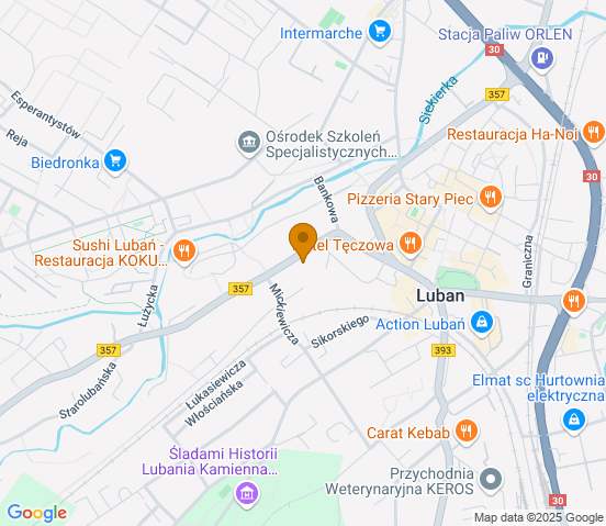 Mapa dojazdu do warsztatu samochodowego w miejscowości Lubań