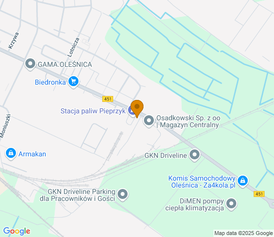 Mapa dojazdu do warsztatu samochodowego w miejscowości Oleśnica