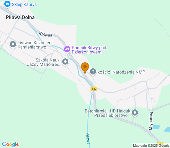 Mapa dojazdu do warsztatu samochodowego w miejscowości Piława Dolna
