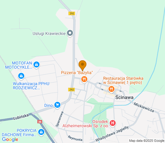 Mapa dojazdu do warsztatu samochodowego w miejscowości Ścinawa