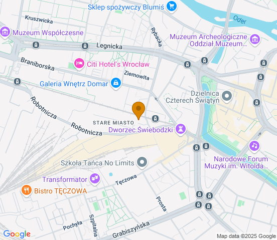 Mapa dojazdu do warsztatu samochodowego w miejscowości Wrocław