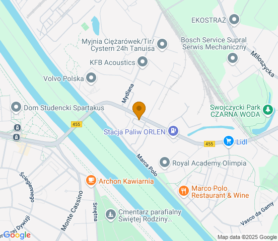 Mapa dojazdu do warsztatu samochodowego w miejscowości Wrocław