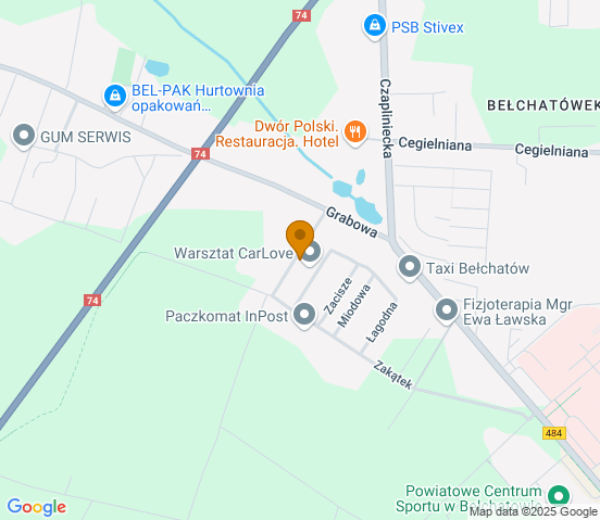 Mapa dojazdu do warsztatu samochodowego w miejscowości Bełchatów