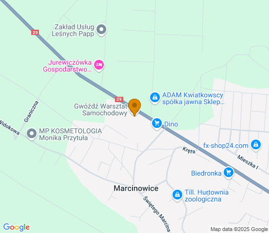 Mapa dojazdu do warsztatu samochodowego w miejscowości Marcinowice