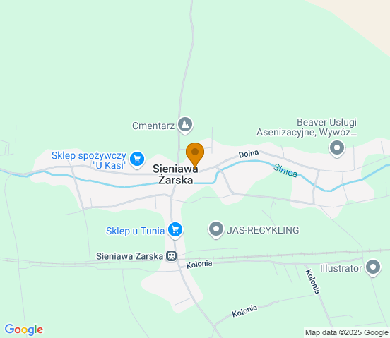 Mapa dojazdu do warsztatu samochodowego w miejscowości Sieniawa Żarska