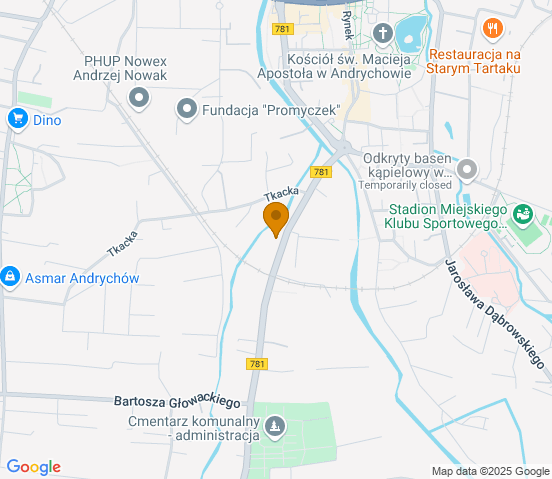 Mapa dojazdu do warsztatu samochodowego w miejscowości Andrychów