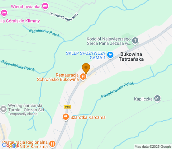Mapa dojazdu do warsztatu samochodowego w miejscowości Bukowina Tatrzańska