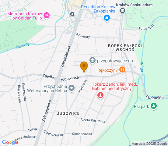Mapa dojazdu do warsztatu samochodowego w miejscowości Kraków