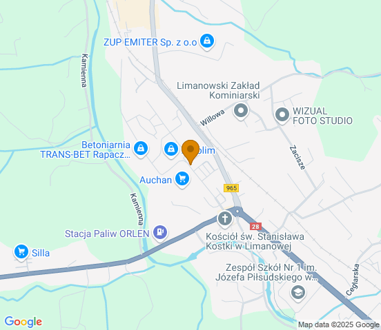 Mapa dojazdu do warsztatu samochodowego w miejscowości Limanowa