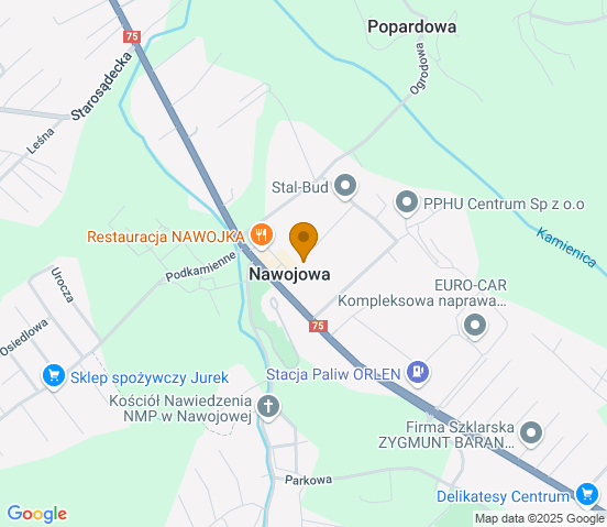 Mapa dojazdu do warsztatu samochodowego w miejscowości Nawojowa