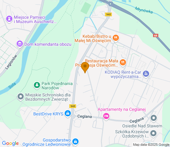 Mapa dojazdu do warsztatu samochodowego w miejscowości Oświęcim