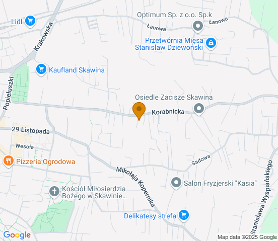 Mapa dojazdu do warsztatu samochodowego w miejscowości Skawina