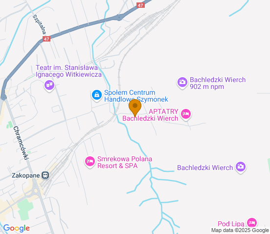Mapa dojazdu do warsztatu samochodowego w miejscowości Zakopane