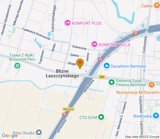 Mapa dojazdu do warsztatu samochodowego w miejscowości Blizne Łaszczyńskiego