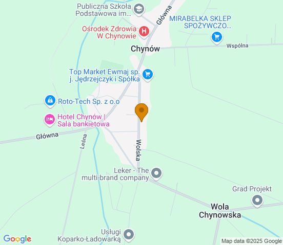 Mapa dojazdu do warsztatu samochodowego w miejscowości Chynów