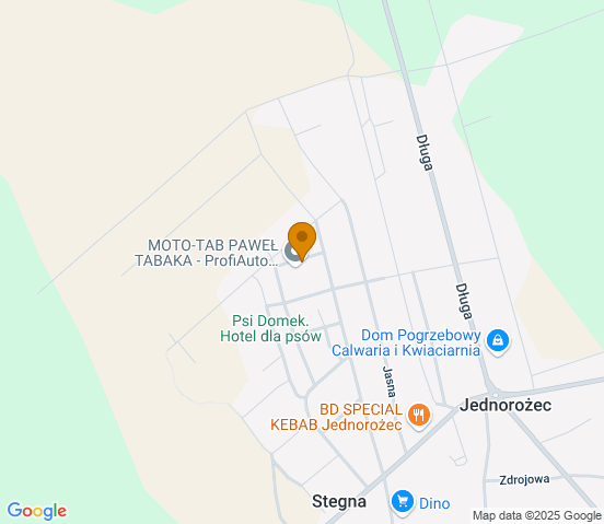Mapa dojazdu do warsztatu samochodowego w miejscowości Jednorożec