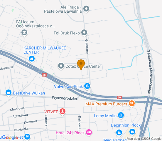 Mapa dojazdu do warsztatu samochodowego w miejscowości Płock