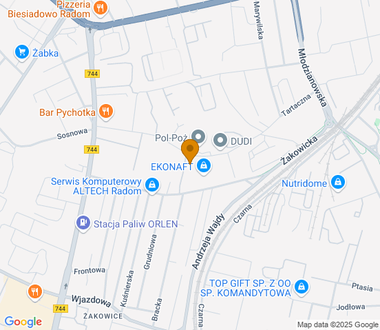 Mapa dojazdu do warsztatu samochodowego w miejscowości Radom