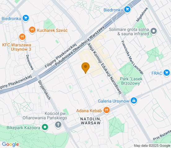 Mapa dojazdu do warsztatu samochodowego w miejscowości Warszawa