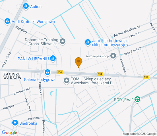 Mapa dojazdu do warsztatu samochodowego w miejscowości Warszawa