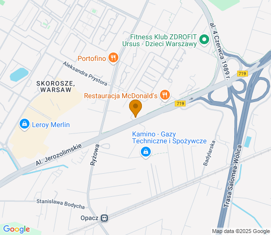 Mapa dojazdu do warsztatu samochodowego w miejscowości Warszawa