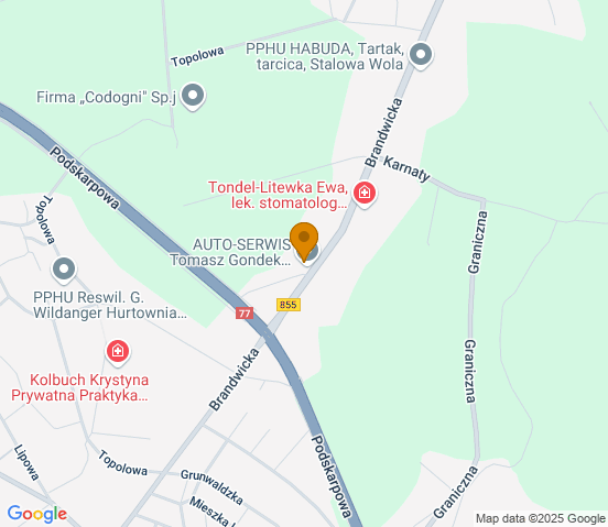 Mapa dojazdu do warsztatu samochodowego w miejscowości Stalowa Wola