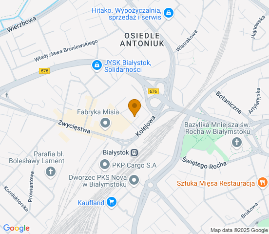 Mapa dojazdu do warsztatu samochodowego w miejscowości Białystok