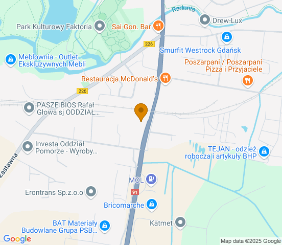 Mapa dojazdu do warsztatu samochodowego w miejscowości Pruszcz Gdański