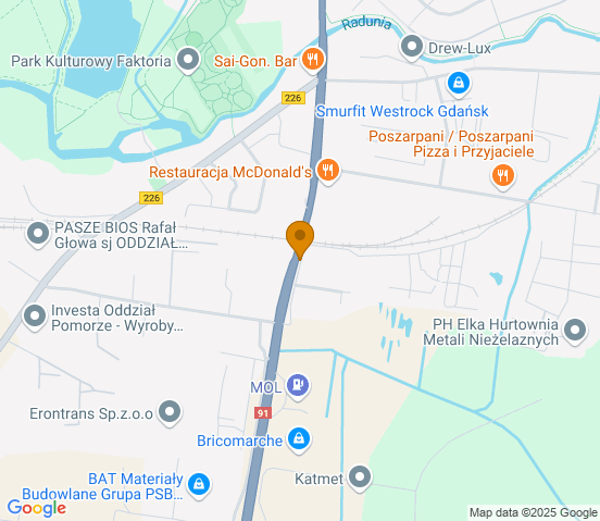 Mapa dojazdu do warsztatu samochodowego w miejscowości Pruszcz Gdański