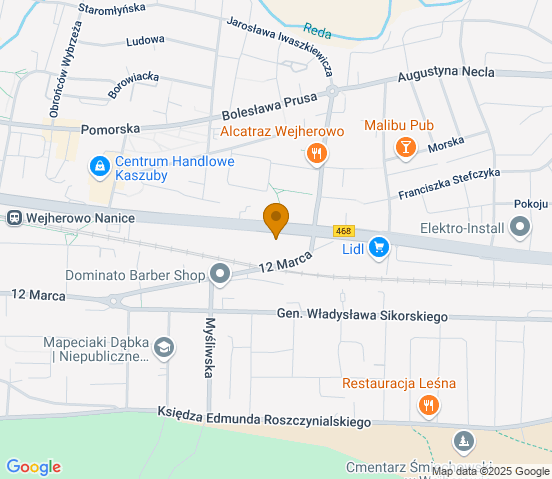 Mapa dojazdu do warsztatu samochodowego w miejscowości Wejherowo