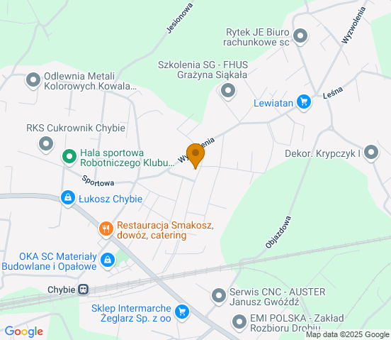 Mapa dojazdu do warsztatu samochodowego w miejscowości Chybie