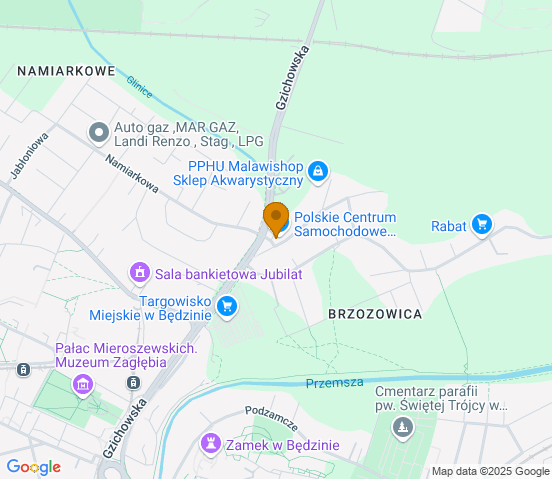 Mapa dojazdu do warsztatu samochodowego w miejscowości Dąbrowa Górnicza