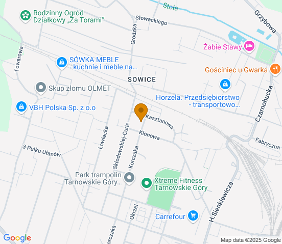 Mapa dojazdu do warsztatu samochodowego w miejscowości Tarnowskie Góry