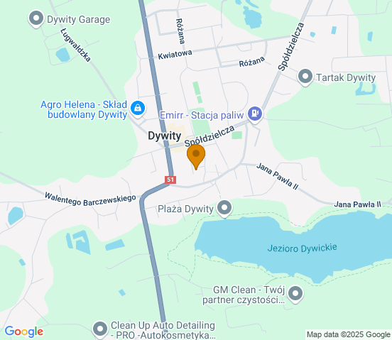 Mapa dojazdu do warsztatu samochodowego w miejscowości Dywity