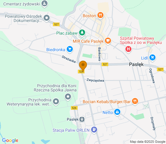 Mapa dojazdu do warsztatu samochodowego w miejscowości Pasłęk