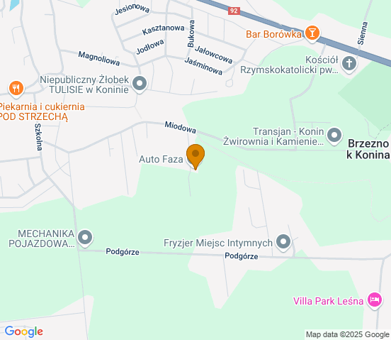 Mapa dojazdu do warsztatu samochodowego w miejscowości Brzeźno