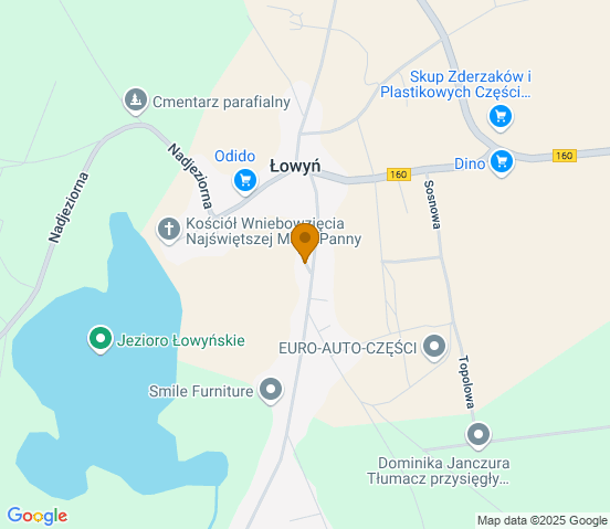 Mapa dojazdu do warsztatu samochodowego w miejscowości Łowyń