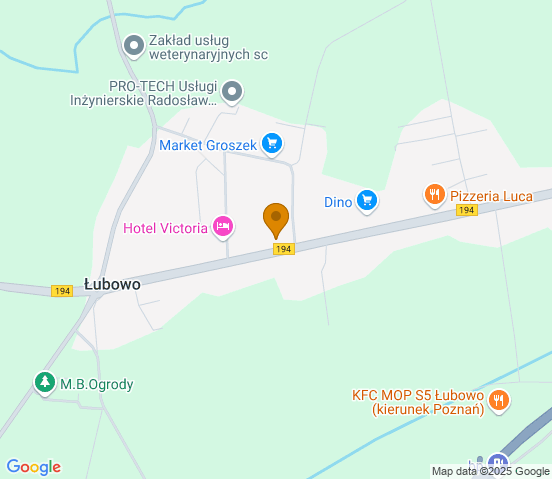 Mapa dojazdu do warsztatu samochodowego w miejscowości Łubowo