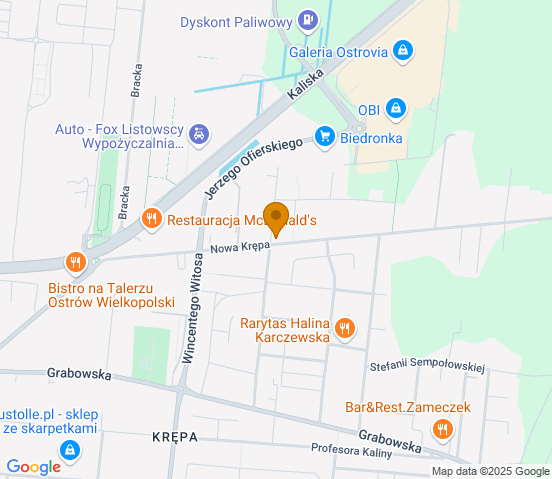 Mapa dojazdu do warsztatu samochodowego w miejscowości Ostrów Wielkopolski