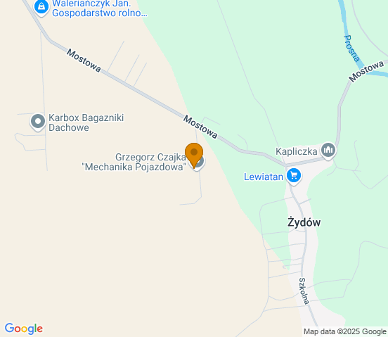 Mapa dojazdu do warsztatu samochodowego w miejscowości Żydów