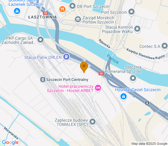 Mapa dojazdu do warsztatu samochodowego w miejscowości Szczecin